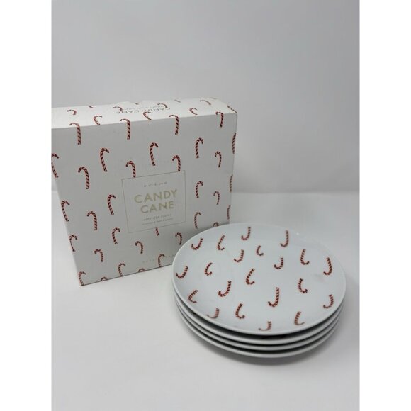 Pottery Barn Other - Pottery Barn Christmas CandyCane 7" Appetizer/Hors -d' Auvres Plates Set 4 NIB